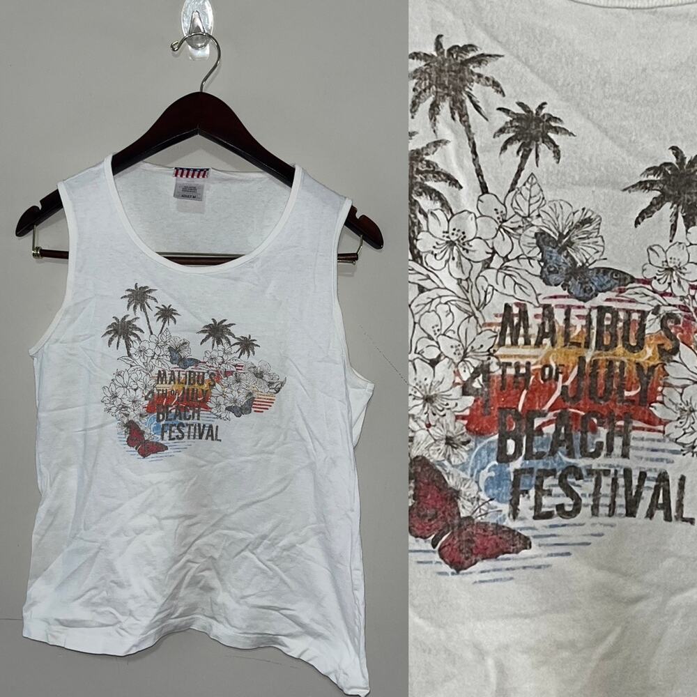Women’s Vintage VTG Y2K 4th of July Beach Festival Tank Top Size Medium (0948)